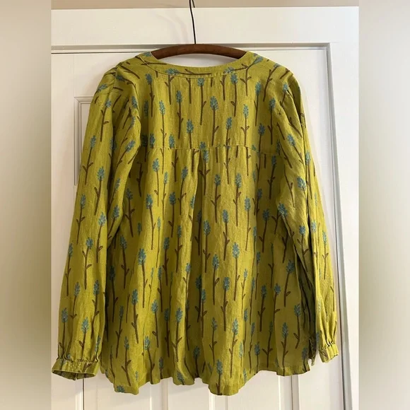 Gudrun Sjoden Patterned Green and Blue Button up Blouse size XL - Picture 2 of 3